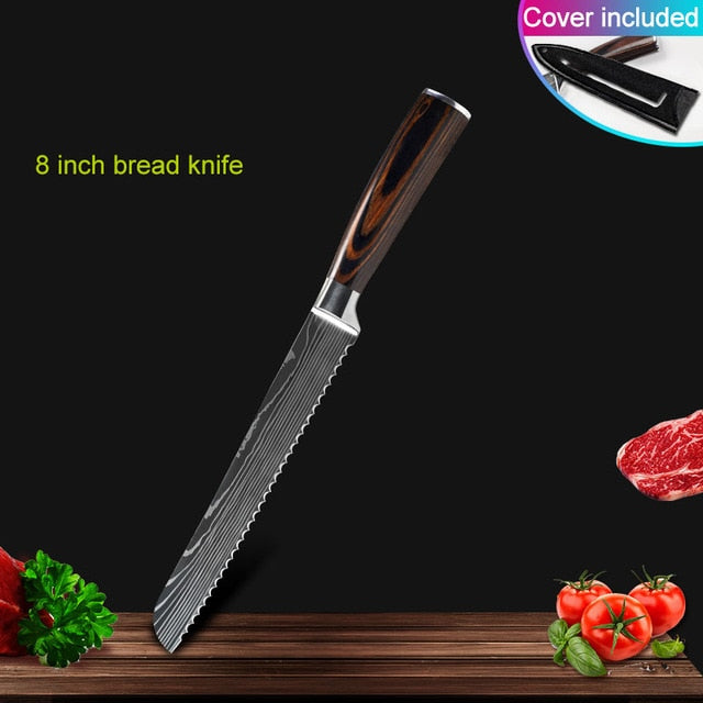 Kitchen knives Set Professional Chef Knives Japanese 7CR17 440C High Carbon Stainless Steel Imitation Damascus Pattern Knife Set - Cookinero