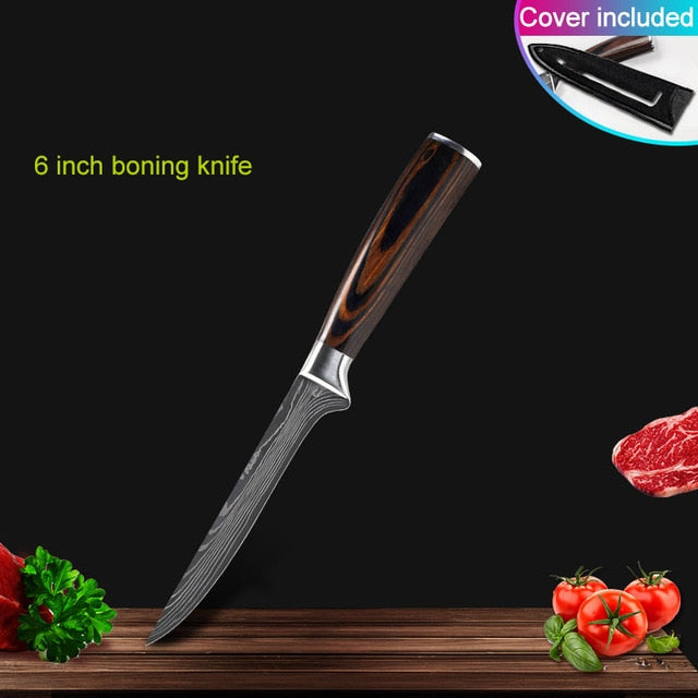 Kitchen knives Set Professional Chef Knives Japanese 7CR17 440C High Carbon Stainless Steel Imitation Damascus Pattern Knife Set - Cookinero