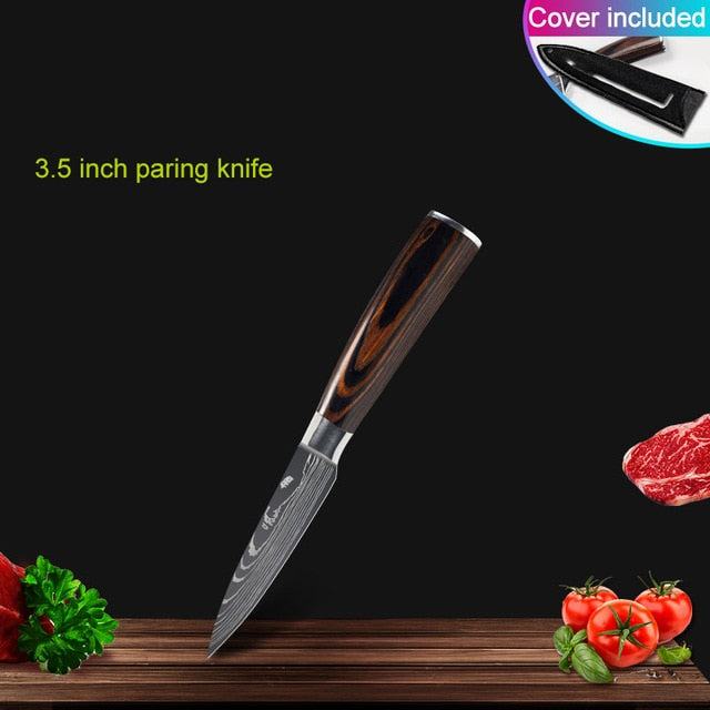 Kitchen knives Set Professional Chef Knives Japanese 7CR17 440C High Carbon Stainless Steel Imitation Damascus Pattern Knife Set - Cookinero