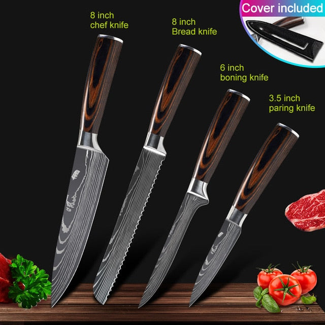 Kitchen knives Set Professional Chef Knives Japanese 7CR17 440C High Carbon Stainless Steel Imitation Damascus Pattern Knife Set - Cookinero