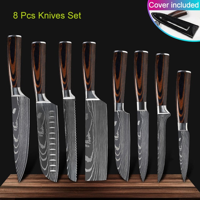 Kitchen knives Set Professional Chef Knives Japanese 7CR17 440C High Carbon Stainless Steel Imitation Damascus Pattern Knife Set - Cookinero