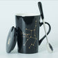 Ceramic Mugs 12 Constellations Creative Mugs with Spoon Lid Black and Gold Porcelain Zodiac Milk Coffee Cup Drinkware - Cookinero