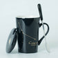 Ceramic Mugs 12 Constellations Creative Mugs with Spoon Lid Black and Gold Porcelain Zodiac Milk Coffee Cup Drinkware - Cookinero