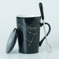 Ceramic Mugs 12 Constellations Creative Mugs with Spoon Lid Black and Gold Porcelain Zodiac Milk Coffee Cup Drinkware - Cookinero