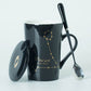 Ceramic Mugs 12 Constellations Creative Mugs with Spoon Lid Black and Gold Porcelain Zodiac Milk Coffee Cup Drinkware - Cookinero