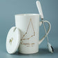 Ceramic Mugs 12 Constellations Creative Mugs with Spoon Lid Black and Gold Porcelain Zodiac Milk Coffee Cup Drinkware - Cookinero