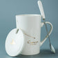 Ceramic Mugs 12 Constellations Creative Mugs with Spoon Lid Black and Gold Porcelain Zodiac Milk Coffee Cup Drinkware - Cookinero