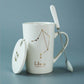 Ceramic Mugs 12 Constellations Creative Mugs with Spoon Lid Black and Gold Porcelain Zodiac Milk Coffee Cup Drinkware - Cookinero
