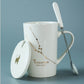 Ceramic Mugs 12 Constellations Creative Mugs with Spoon Lid Black and Gold Porcelain Zodiac Milk Coffee Cup Drinkware - Cookinero