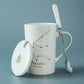 Ceramic Mugs 12 Constellations Creative Mugs with Spoon Lid Black and Gold Porcelain Zodiac Milk Coffee Cup Drinkware - Cookinero