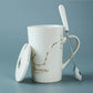 Ceramic Mugs 12 Constellations Creative Mugs with Spoon Lid Black and Gold Porcelain Zodiac Milk Coffee Cup Drinkware - Cookinero