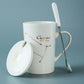 Ceramic Mugs 12 Constellations Creative Mugs with Spoon Lid Black and Gold Porcelain Zodiac Milk Coffee Cup Drinkware - Cookinero