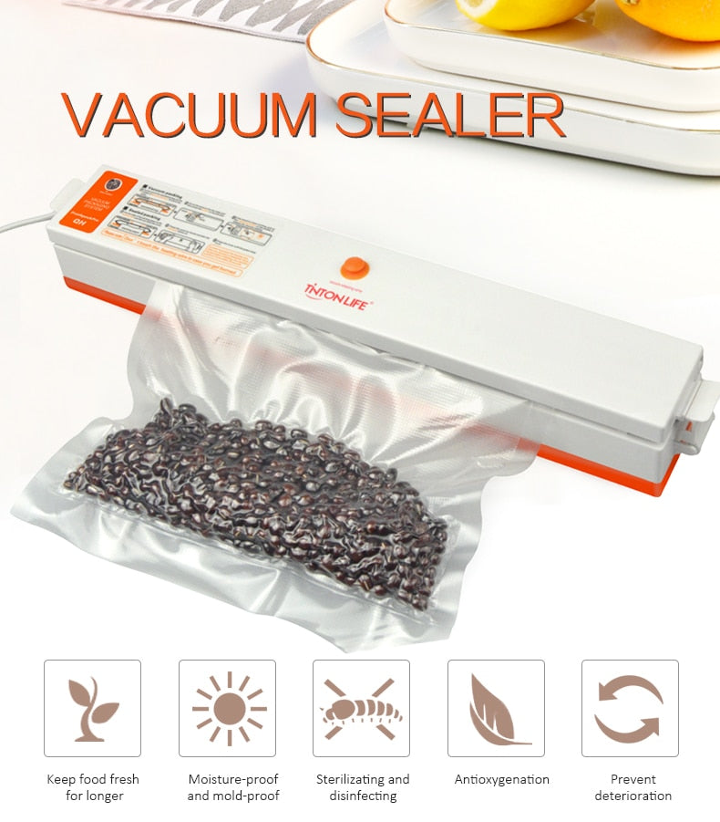 Vacuum Sealer Packaging Machine 220V/110V Household Food Vacuum Sealer Film Sealer Vacuum Packer Including 15Pcs Bags - Cookinero