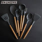 Silicone Kitchen Tools Set Cooking Tools Utensils Set Spatula Shovel Soup Spoon with Wooden Handle Special Heat-resistant Design - Cookinero