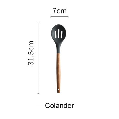 Silicone Kitchen Tools Set Cooking Tools Utensils Set Spatula Shovel Soup Spoon with Wooden Handle Special Heat-resistant Design - Cookinero