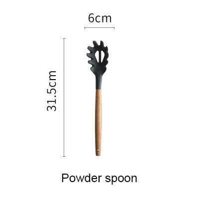 Silicone Kitchen Tools Set Cooking Tools Utensils Set Spatula Shovel Soup Spoon with Wooden Handle Special Heat-resistant Design - Cookinero