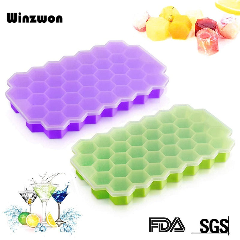 BPA Free Honeycomb Ice Cube Tray 37 Cubes Silicone Ice Cube Maker Mold With Lids For Ice Cream Party Whiskey Cocktail Cold Drink - Cookinero