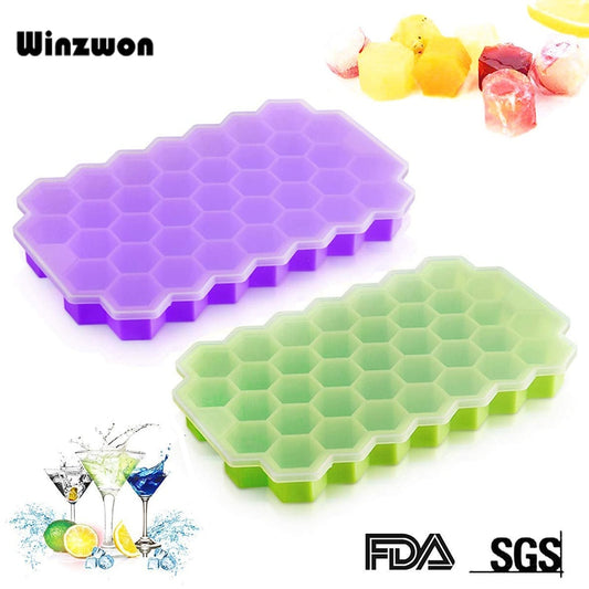 BPA Free Honeycomb Ice Cube Tray 37 Cubes Silicone Ice Cube Maker Mold With Lids For Ice Cream Party Whiskey Cocktail Cold Drink - Cookinero