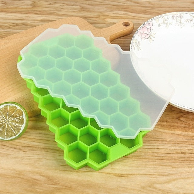 BPA Free Honeycomb Ice Cube Tray 37 Cubes Silicone Ice Cube Maker Mold With Lids For Ice Cream Party Whiskey Cocktail Cold Drink - Cookinero