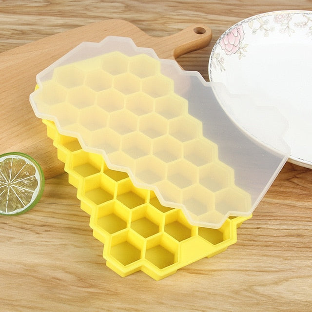 BPA Free Honeycomb Ice Cube Tray 37 Cubes Silicone Ice Cube Maker Mold With Lids For Ice Cream Party Whiskey Cocktail Cold Drink - Cookinero