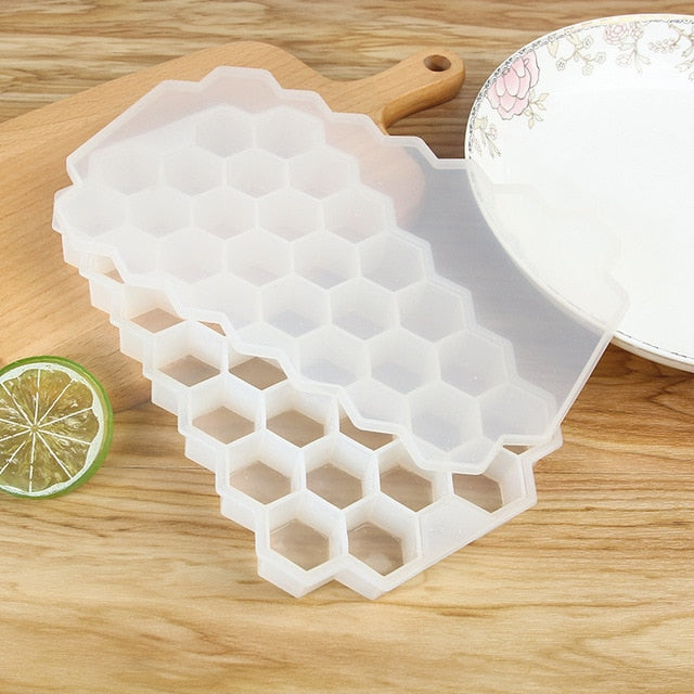 BPA Free Honeycomb Ice Cube Tray 37 Cubes Silicone Ice Cube Maker Mold With Lids For Ice Cream Party Whiskey Cocktail Cold Drink - Cookinero