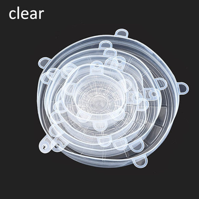 6Pcs Kitchen Universal Accessories Silicone Reusable Food Wrap Bowl Pot Cover Silicone Stretch Lids Cooking Cookware Tools - Cookinero