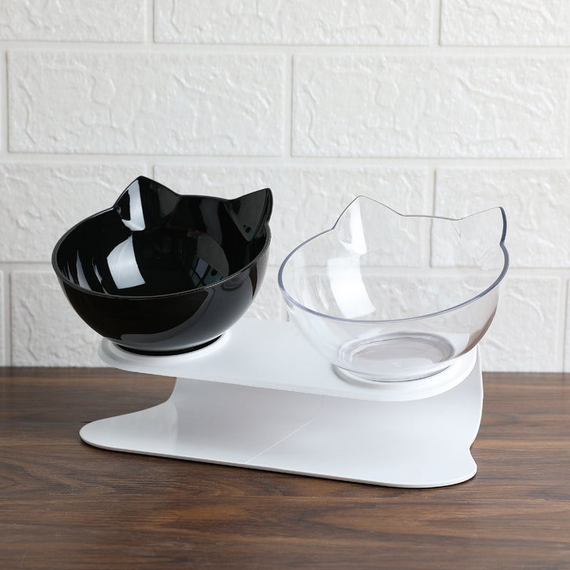 Explosive Cat Double Bowl Cat Bowl Dog Bowl Transparent AS Material Non-slip Food Bowl With Protection Cervical Transparent Cat - Cookinero