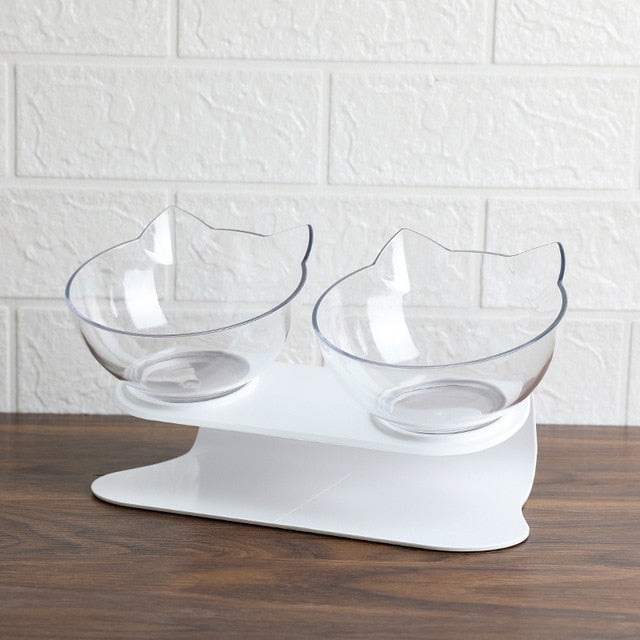 Explosive Cat Double Bowl Cat Bowl Dog Bowl Transparent AS Material Non-slip Food Bowl With Protection Cervical Transparent Cat - Cookinero