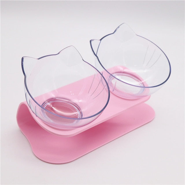 Explosive Cat Double Bowl Cat Bowl Dog Bowl Transparent AS Material Non-slip Food Bowl With Protection Cervical Transparent Cat - Cookinero