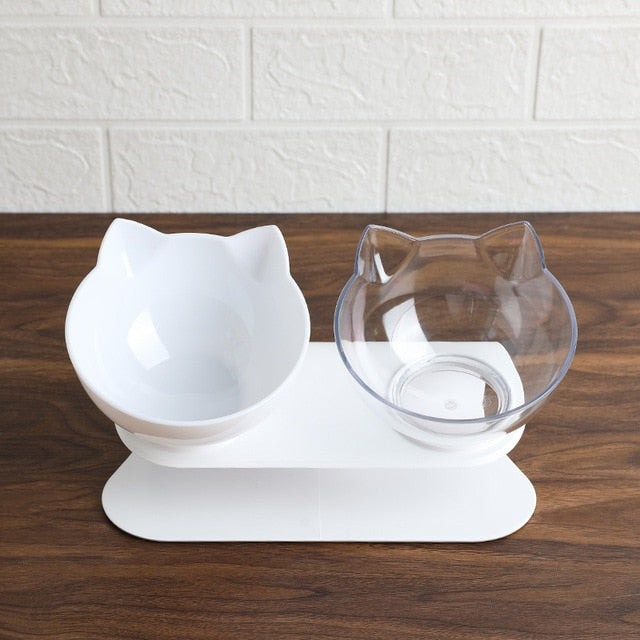 Explosive Cat Double Bowl Cat Bowl Dog Bowl Transparent AS Material Non-slip Food Bowl With Protection Cervical Transparent Cat - Cookinero