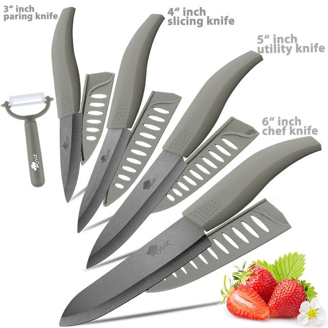 Ceramic Knife 3 4 5 inch + 6 inch Kitchen Knives Serrated Bread Set +Peeler Zirconia Black Blade Fruit Chef Knife Vege Cook Tool - Cookinero