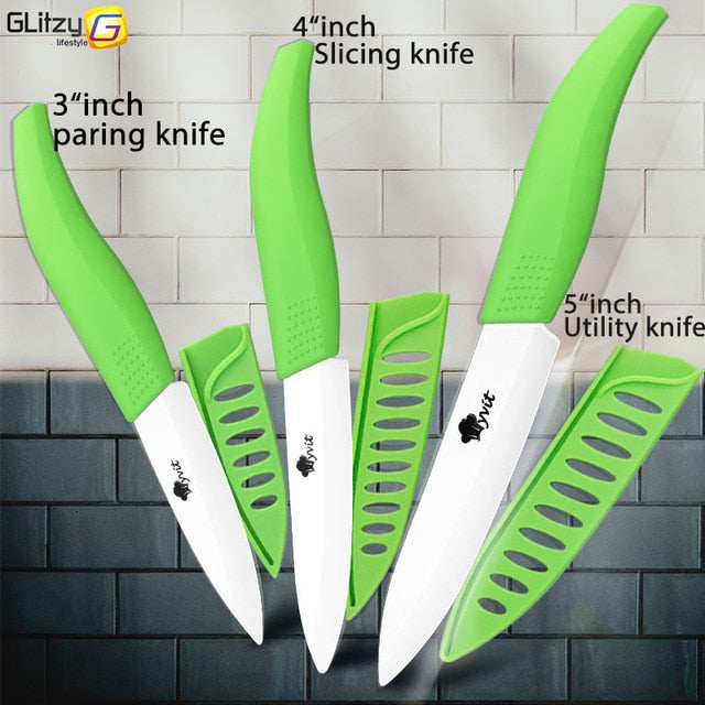 Ceramic Knife 3 4 5 inch + 6 inch Kitchen Knives Serrated Bread Set +Peeler Zirconia Black Blade Fruit Chef Knife Vege Cook Tool - Cookinero