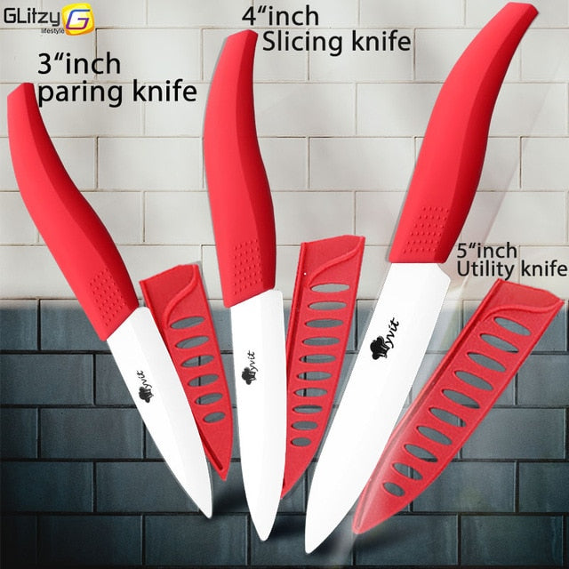 Ceramic Knife 3 4 5 inch + 6 inch Kitchen Knives Serrated Bread Set +Peeler Zirconia Black Blade Fruit Chef Knife Vege Cook Tool - Cookinero