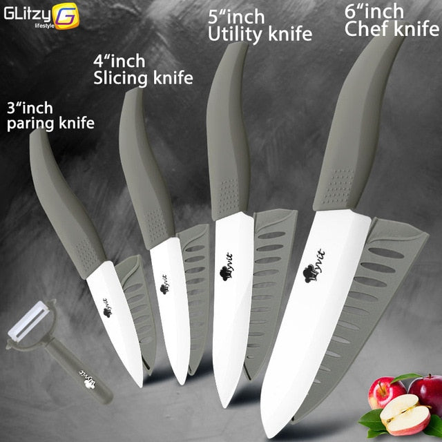Ceramic Knife 3 4 5 inch + 6 inch Kitchen Knives Serrated Bread Set +Peeler Zirconia Black Blade Fruit Chef Knife Vege Cook Tool - Cookinero