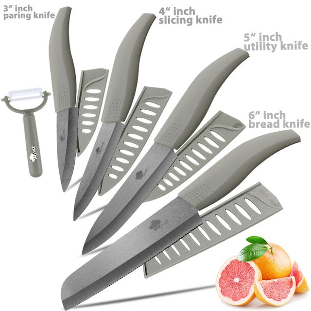 Ceramic Knife 3 4 5 inch + 6 inch Kitchen Knives Serrated Bread Set +Peeler Zirconia Black Blade Fruit Chef Knife Vege Cook Tool - Cookinero