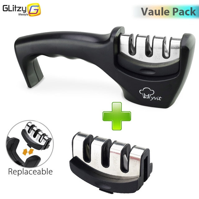 Knife Sharpener 3 Stages Professional Kitchen Sharpening Stone Grinder knives Whetstone Tungsten Diamond Ceramic Sharpener Tool - Cookinero