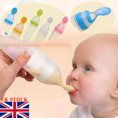 90ML Lovely Safety Infant Baby Silicone Feeding With Spoon Feeder Food Rice Cereal Bottle For Best Gift - Cookinero