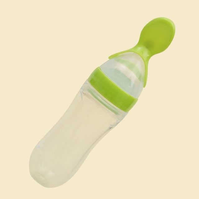 90ML Lovely Safety Infant Baby Silicone Feeding With Spoon Feeder Food Rice Cereal Bottle For Best Gift - Cookinero