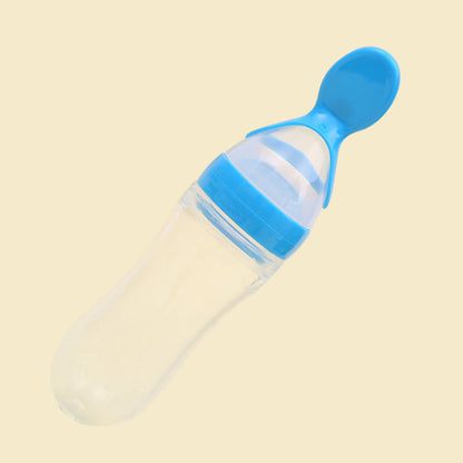 90ML Lovely Safety Infant Baby Silicone Feeding With Spoon Feeder Food Rice Cereal Bottle For Best Gift - Cookinero