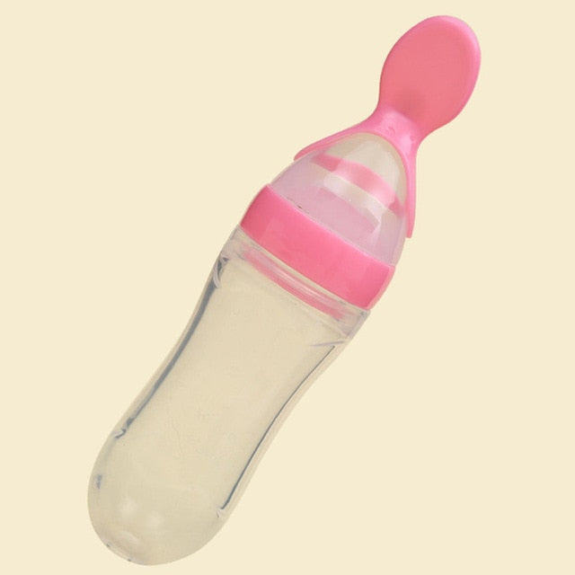 90ML Lovely Safety Infant Baby Silicone Feeding With Spoon Feeder Food Rice Cereal Bottle For Best Gift - Cookinero