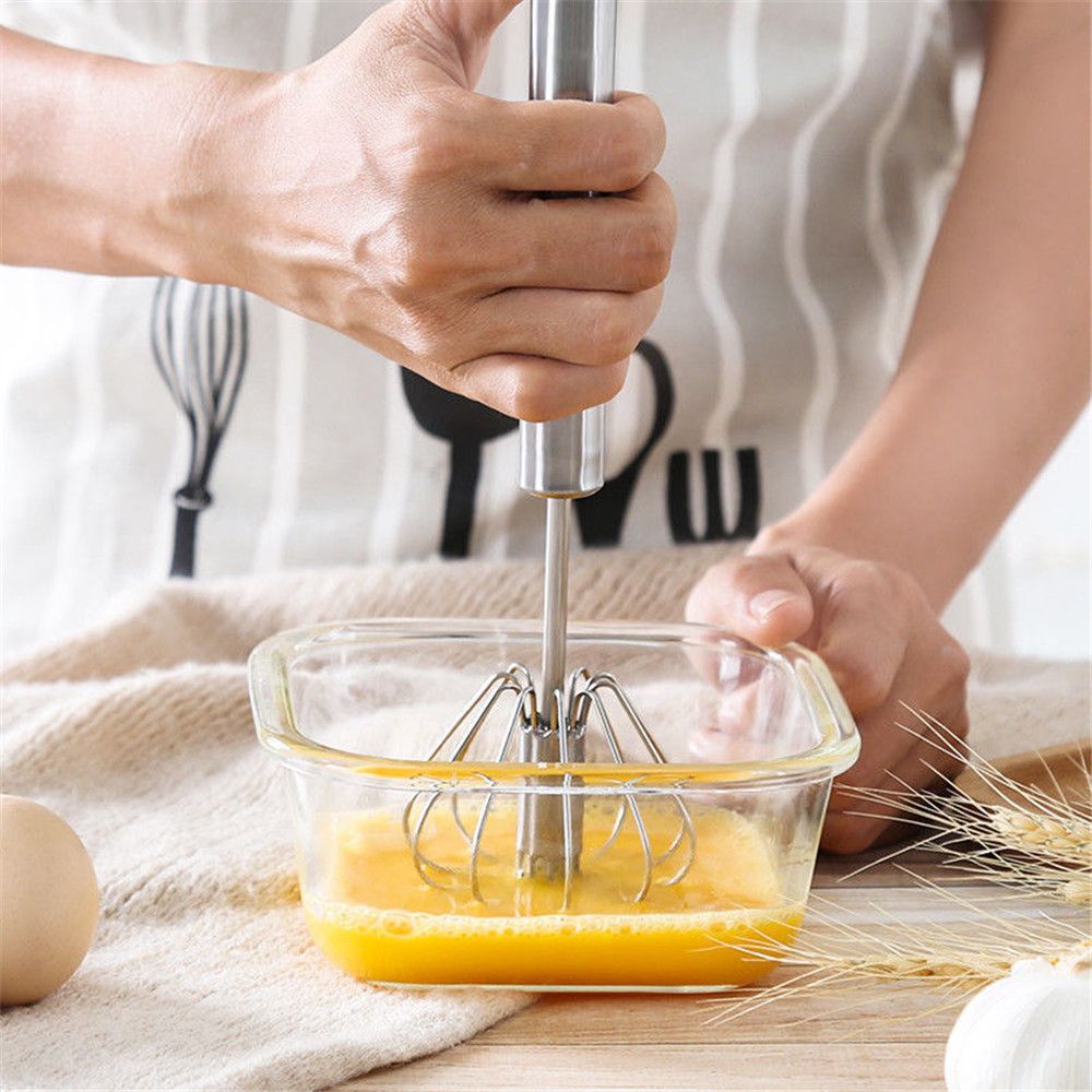 Semi-automatic Mixer Egg Beater Manual Self Turning Stainless Steel Whisk Hand Blender Egg Cream Stirring Kitchen Tools - Cookinero