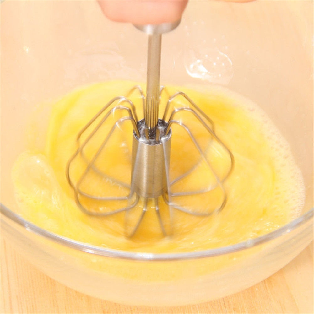 Semi-automatic Mixer Egg Beater Manual Self Turning Stainless Steel Whisk Hand Blender Egg Cream Stirring Kitchen Tools - Cookinero