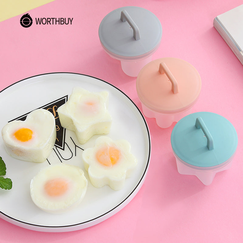 WORTHBUY 4 Pcs/Set Cute Egg Boiler Plastic Egg Poacher Set Kitchen Egg Cooker Tools Egg Mold Form With Lid Brush Pancake Maker - Cookinero