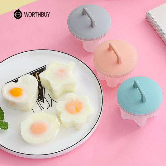 WORTHBUY 4 Pcs/Set Cute Egg Boiler Plastic Egg Poacher Set Kitchen Egg Cooker Tools Egg Mold Form With Lid Brush Pancake Maker - Cookinero