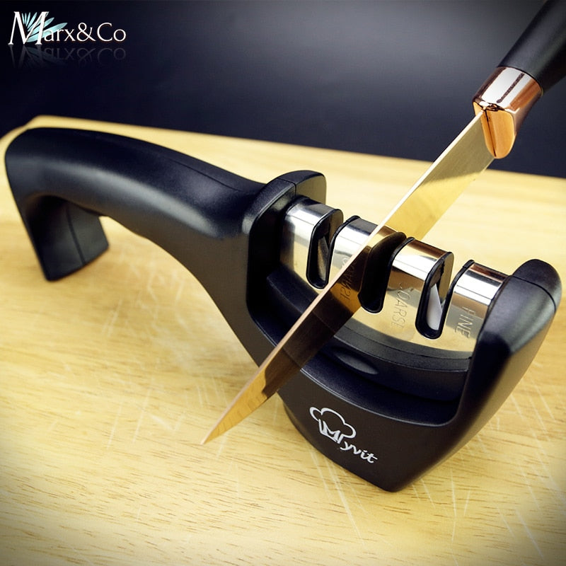 Knife Sharpener 3 Stages ( Tungsten Diamond & Ceramic ) Steel Whetstone Kitchen Knives Sharpening Grindstone Grinder Stone Tools - Cookinero