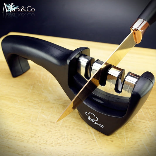 Knife Sharpener 3 Stages ( Tungsten Diamond & Ceramic ) Steel Whetstone Kitchen Knives Sharpening Grindstone Grinder Stone Tools - Cookinero