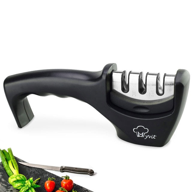 Knife Sharpener 3 Stages ( Tungsten Diamond & Ceramic ) Steel Whetstone Kitchen Knives Sharpening Grindstone Grinder Stone Tools - Cookinero