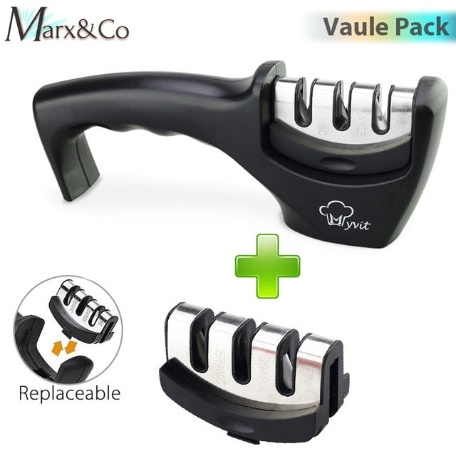 Knife Sharpener 3 Stages ( Tungsten Diamond & Ceramic ) Steel Whetstone Kitchen Knives Sharpening Grindstone Grinder Stone Tools - Cookinero