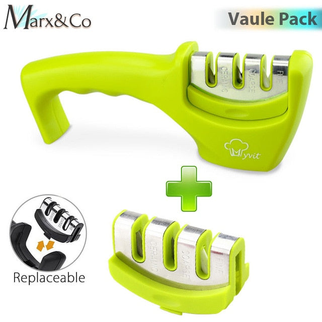 Knife Sharpener 3 Stages ( Tungsten Diamond & Ceramic ) Steel Whetstone Kitchen Knives Sharpening Grindstone Grinder Stone Tools - Cookinero