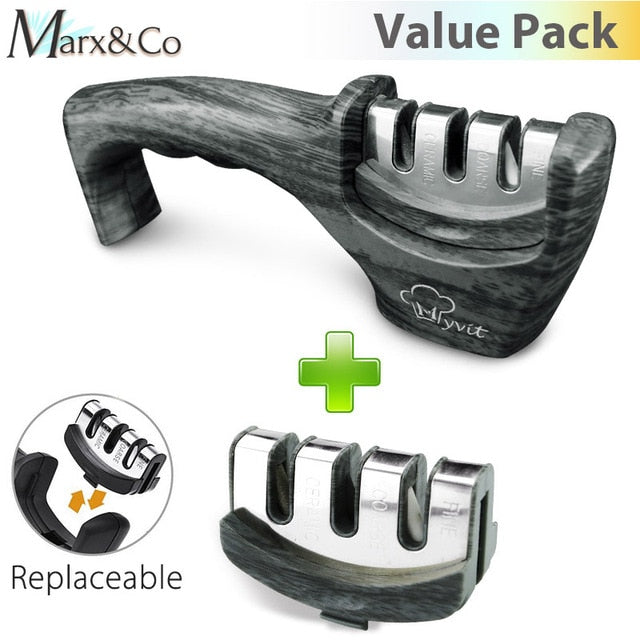 Knife Sharpener 3 Stages ( Tungsten Diamond & Ceramic ) Steel Whetstone Kitchen Knives Sharpening Grindstone Grinder Stone Tools - Cookinero